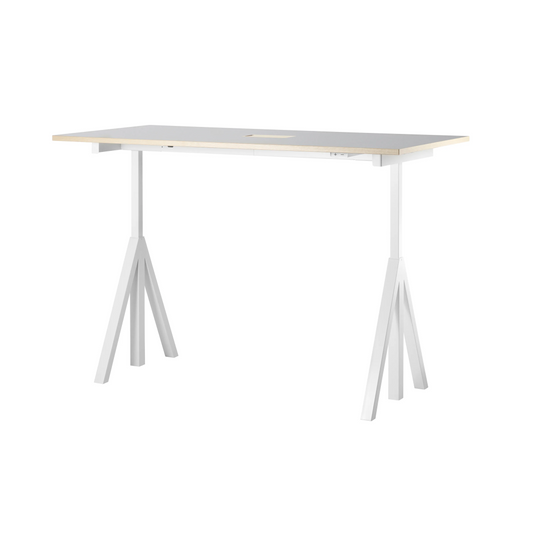 Height-adjustable work desk 180x90 White/Light grey linoleum with edging in ash - image 2