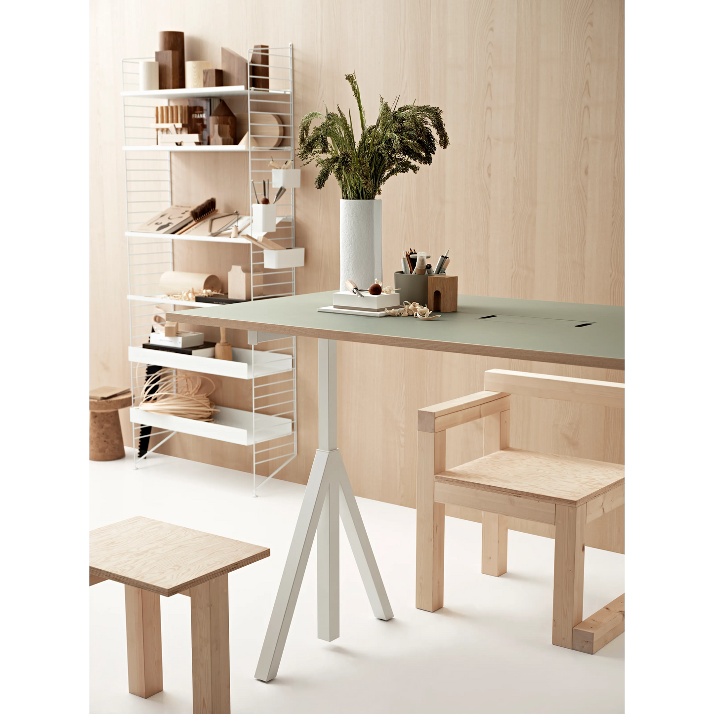 Height-adjustable work desk 120x78 White/Light grey linoleum with edging in ash - image 2