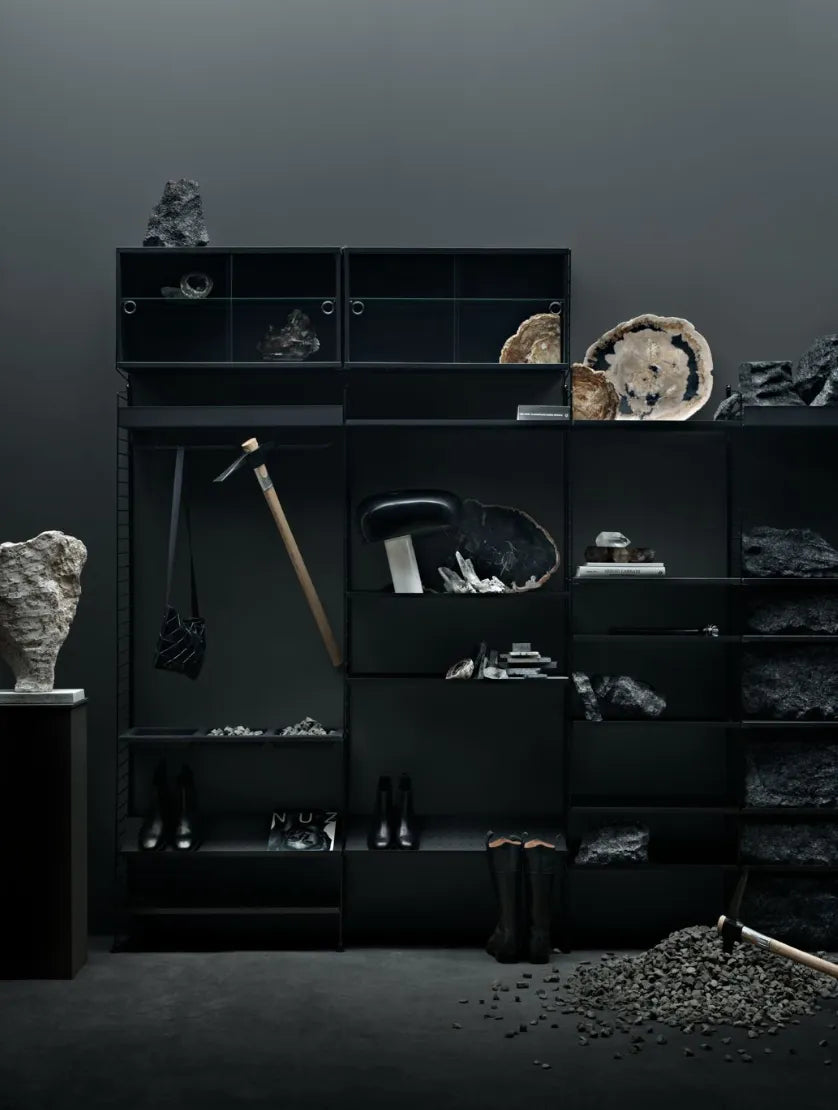 Display cabinet with sliding glass door - W78 x D30 x H42, Black stained ash - image 2