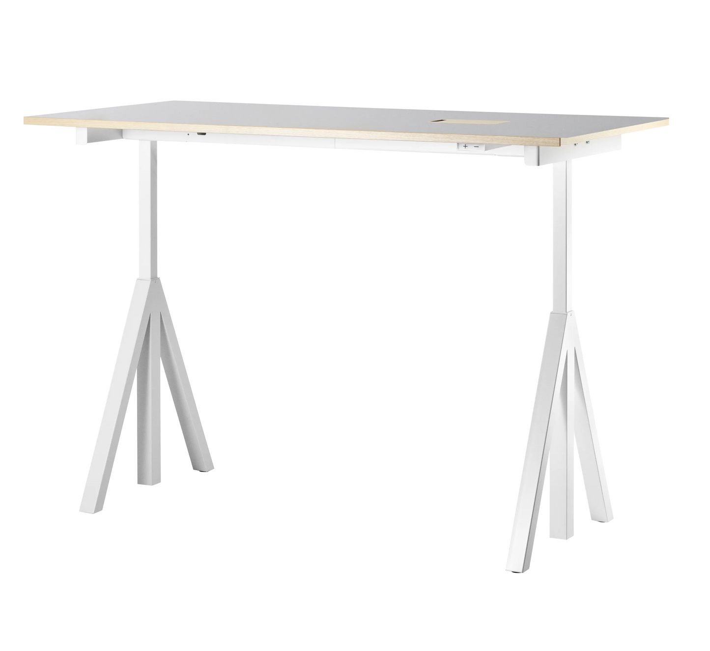 Height-adjustable work desk 160x78 White/Light grey linoleum with edging in ash - image 2