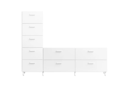 One low and one tall Relief drawer with legs White