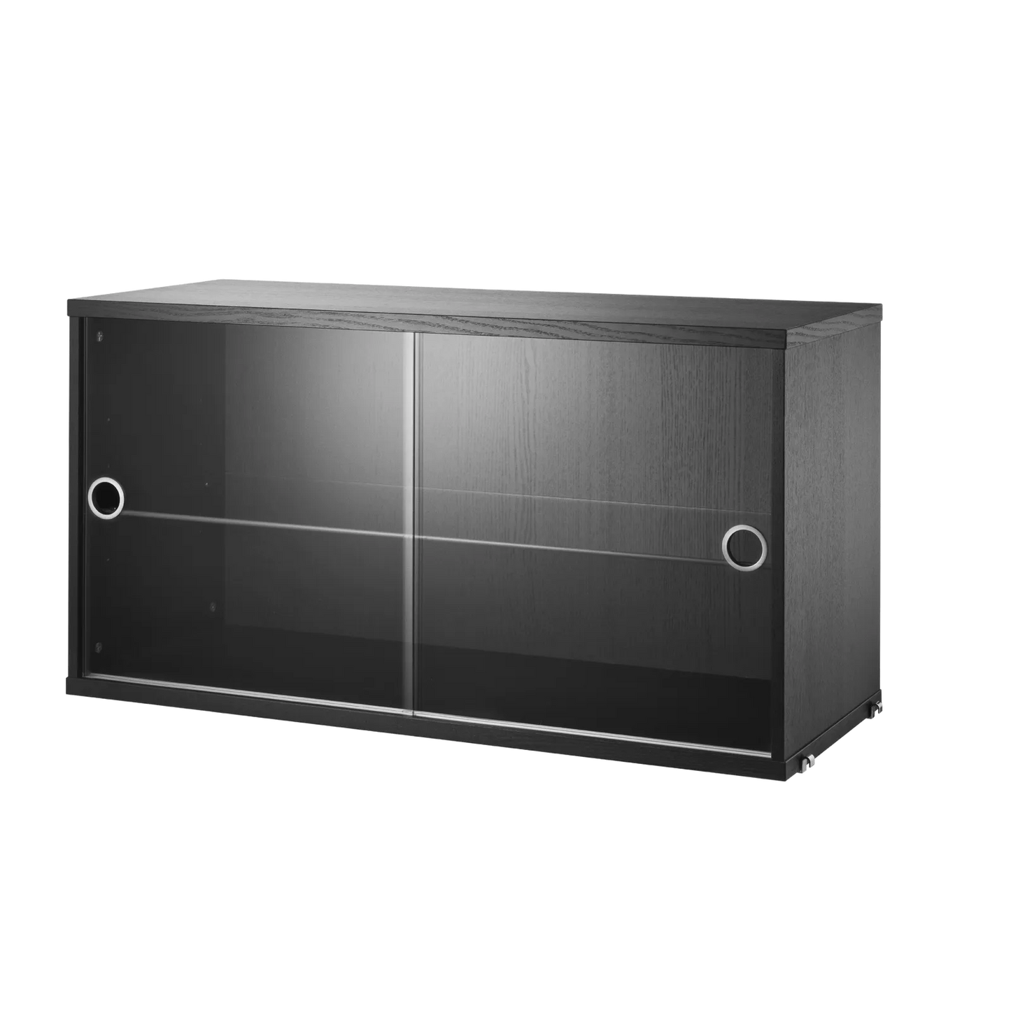 Display cabinet with sliding glass door - W78 x D30 x H42, Black stained ash - image 3