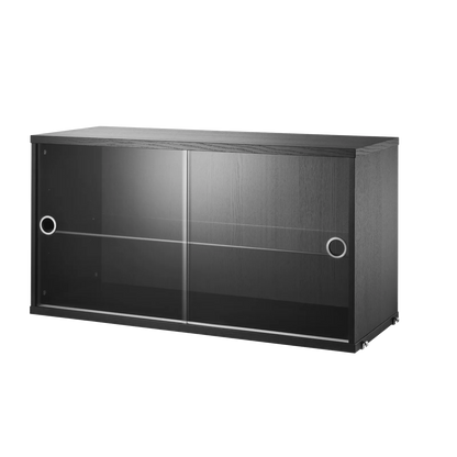 Display cabinet with sliding glass door - W78 x D30 x H42, Black stained ash - image 3