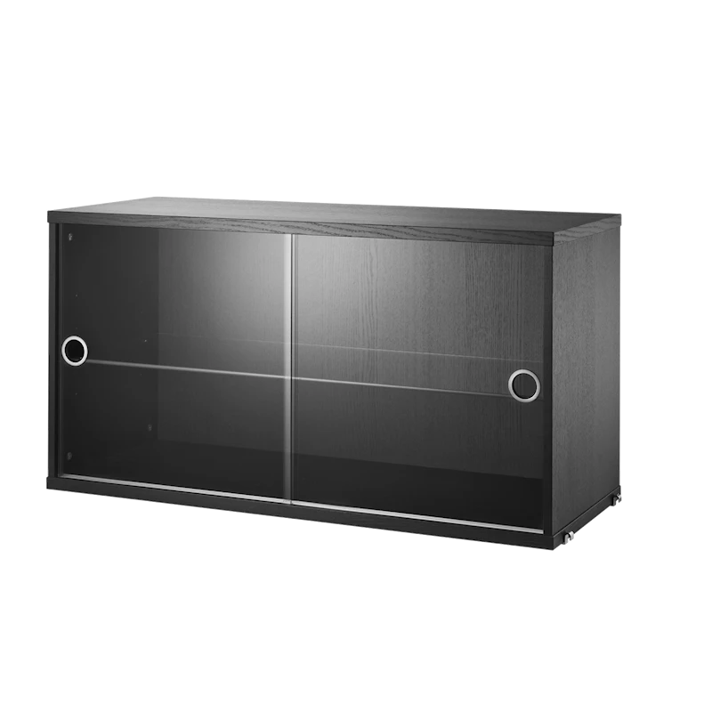 Display cabinet with sliding glass door - W78 x D30 x H42, Black stained ash