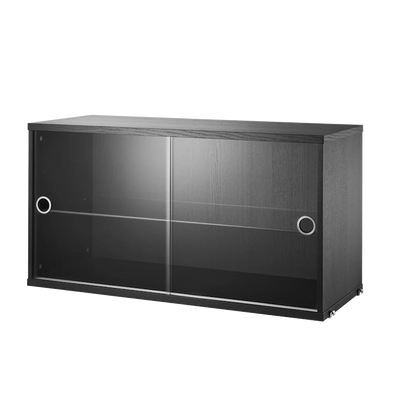 Display cabinet with sliding glass door - W78 x D30 x H42, Black stained ash