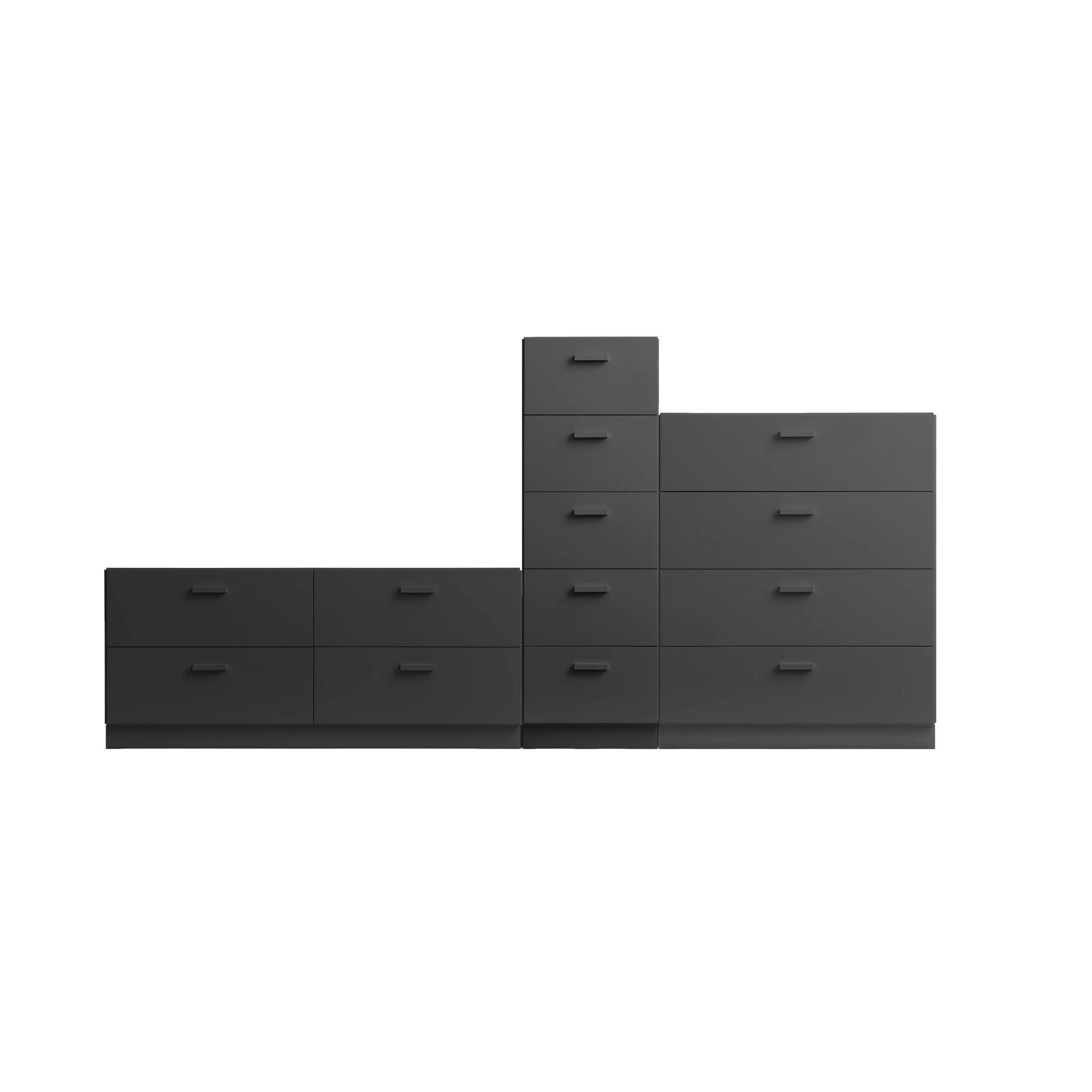 One low, one tall and one wide Relief drawer with plinth Grey - image 3
