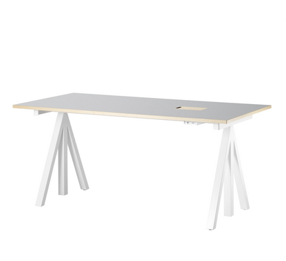 Height-adjustable work desk 160x78 White/Light grey linoleum with edging in ash - image 3
