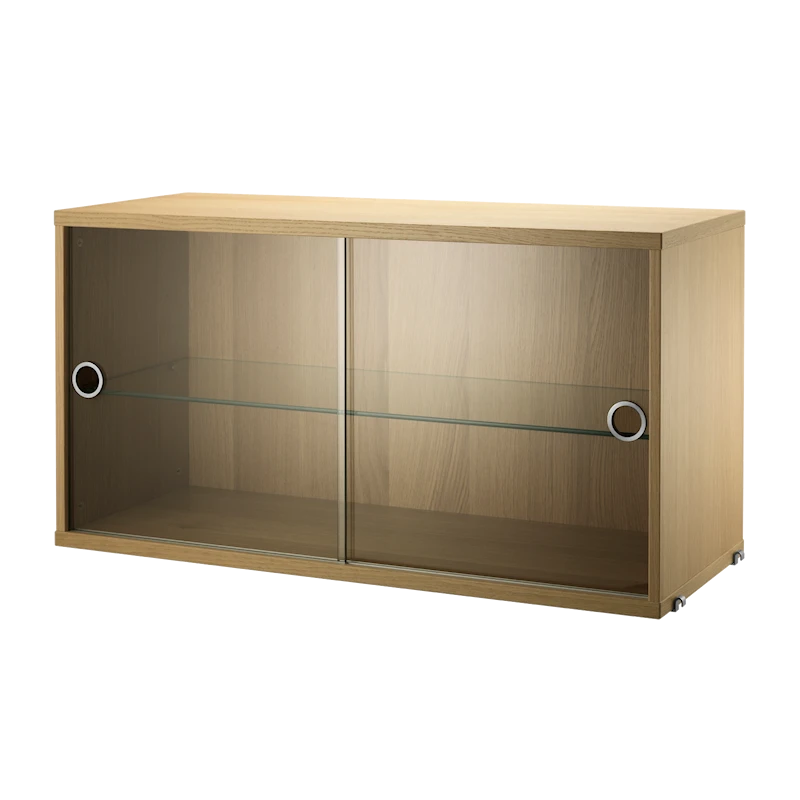 Display cabinet with sliding glass door - W78 x D30 x H42, Oak