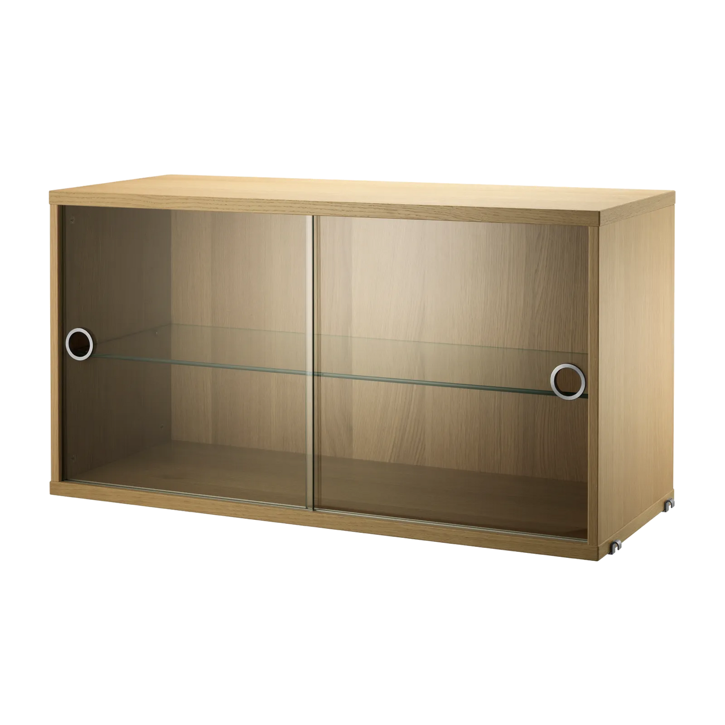 Display cabinet with sliding glass door - W78 x D30 x H42, Oak - image 3