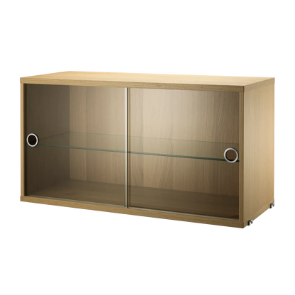 Display cabinet with sliding glass door - W78 x D30 x H42, Oak - image 3