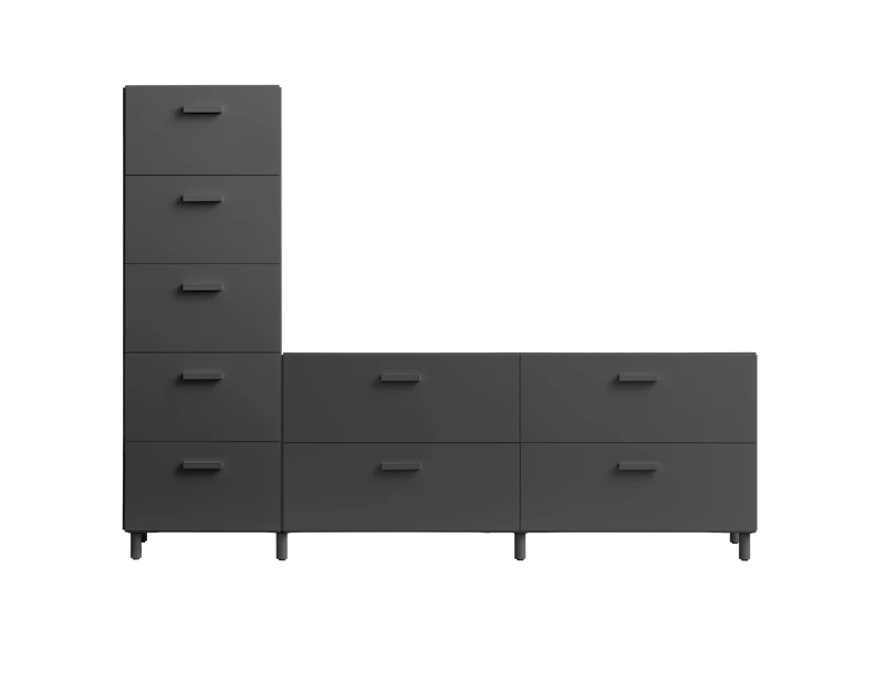 One low and one tall Relief drawer with legs Grey
