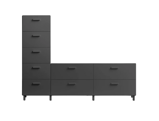 One low and one tall Relief drawer with legs Grey