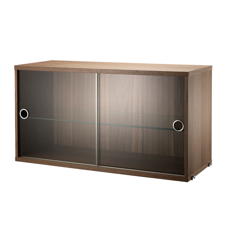 Display cabinet with sliding glass door - W78 x D30 x H42, Walnut