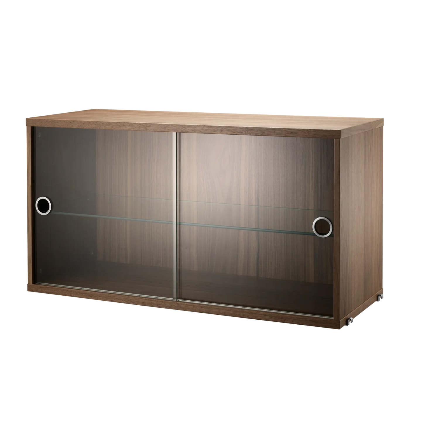 Display cabinet with sliding glass door - W78 x D30 x H42, Walnut - image 3