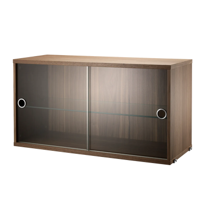 Display cabinet with sliding glass door - W78 x D30 x H42, Walnut - image 3