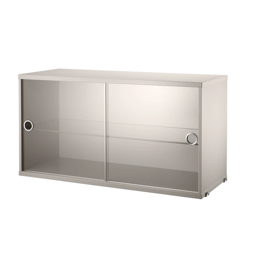 Display cabinet with sliding glass door - W78 x D30 x H42, Beige