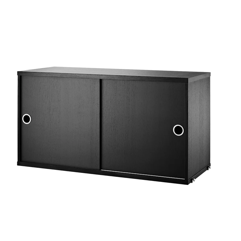 Cabinet with sliding door - W78 x D30 x H42, Black stained ash