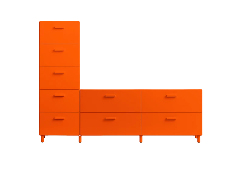 One low and one tall Relief drawer with legs Orange