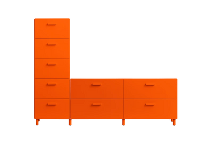 One low and one tall Relief drawer with legs Orange