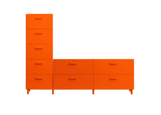 One low and one tall Relief drawer with legs Orange