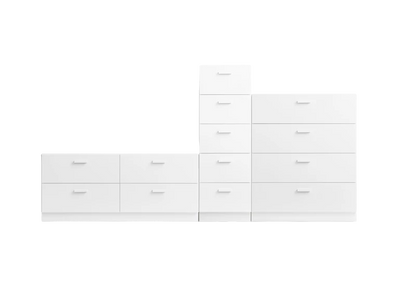 One low, one tall and one wide Relief drawer with plinth White