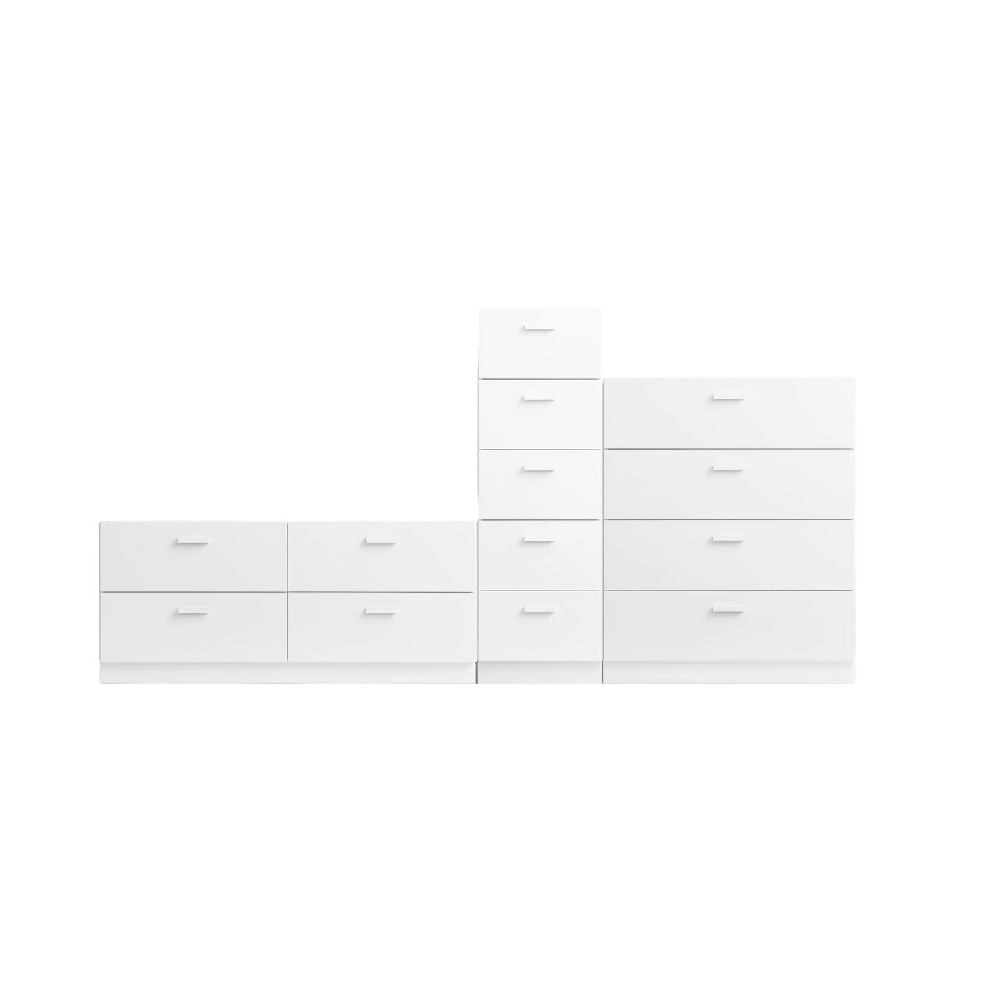 One low, one tall and one wide Relief drawer with plinth White - image 3