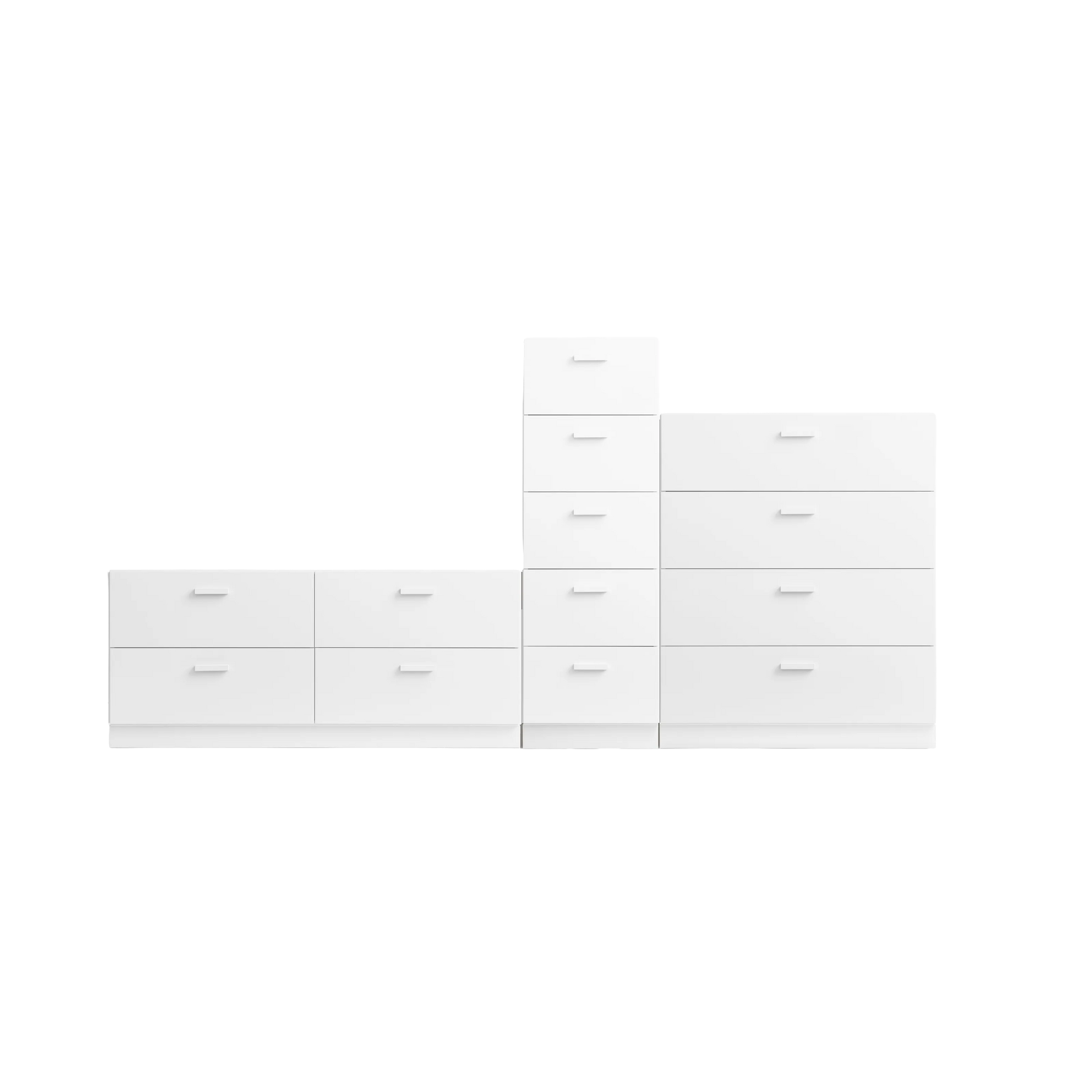 One low, one tall and one wide Relief drawer with plinth White - image 3