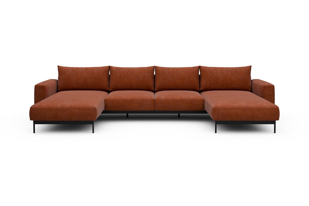 Arthon Modular Sofa - B4 - 365 x 185 cm - Chaise + 2 Seater + Chaise - 412 Esina Rust Orange