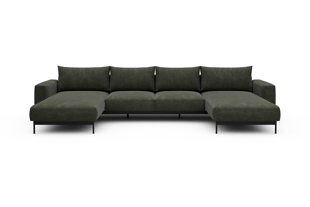 Arthon Modular Sofa - B4 - 365 x 185 cm - Chaise + 2 Seater + Chaise - 413 Esina Olive Green
