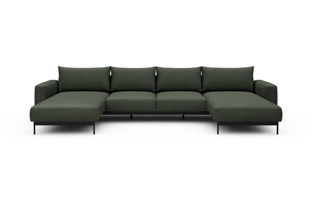 Arthon Modular Sofa - B4M - 365 x 185 cm - Chaise + 2 Seater + Chaise - 488 Denari Forest Green