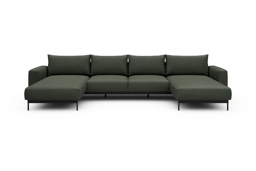 Arthon Modular Sofa - B4 - 365 x 185 cm - Chaise + 2 Seater + Chaise - 488 Denari Forest Green