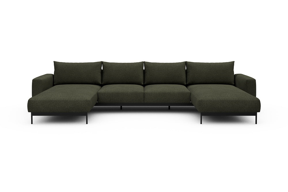 Arthon Modular Sofa - B4M - 365 x 185 cm - Chaise + 2 Seater + Chaise - 535 Bouclé Forest Green