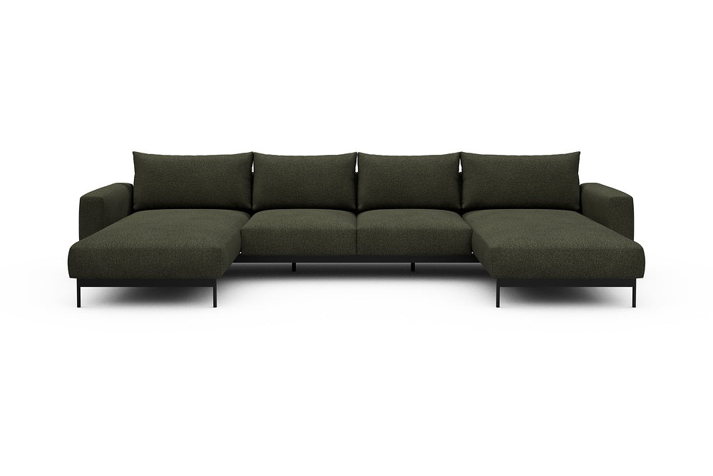 Arthon Modular Sofa - B4 - 365 x 185 cm - Chaise + 2 Seater + Chaise - 535 Bouclé Forest Green