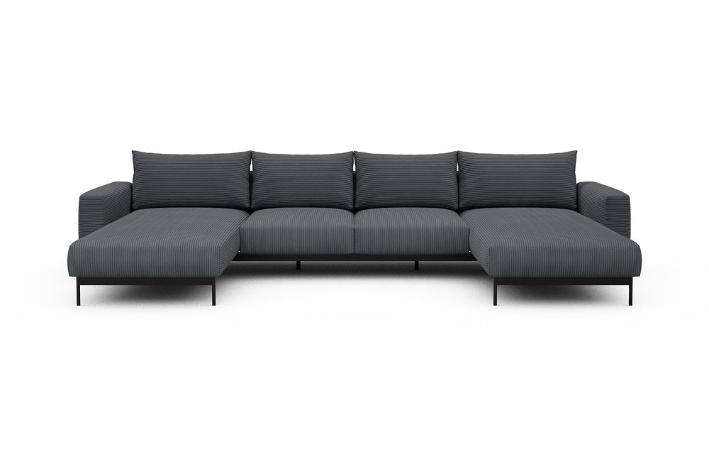 Arthon Modular Sofa - B4M - 365 x 185 cm - Chaise + 2 Seater + Chaise - 592 Corduroy Silvermist