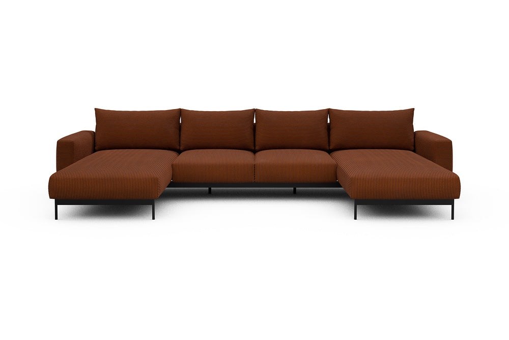 Arthon Modular Sofa - B4 - 365 x 185 cm - Chaise + 2 Seater + Chaise - 595 Corduroy Burnt-Orange