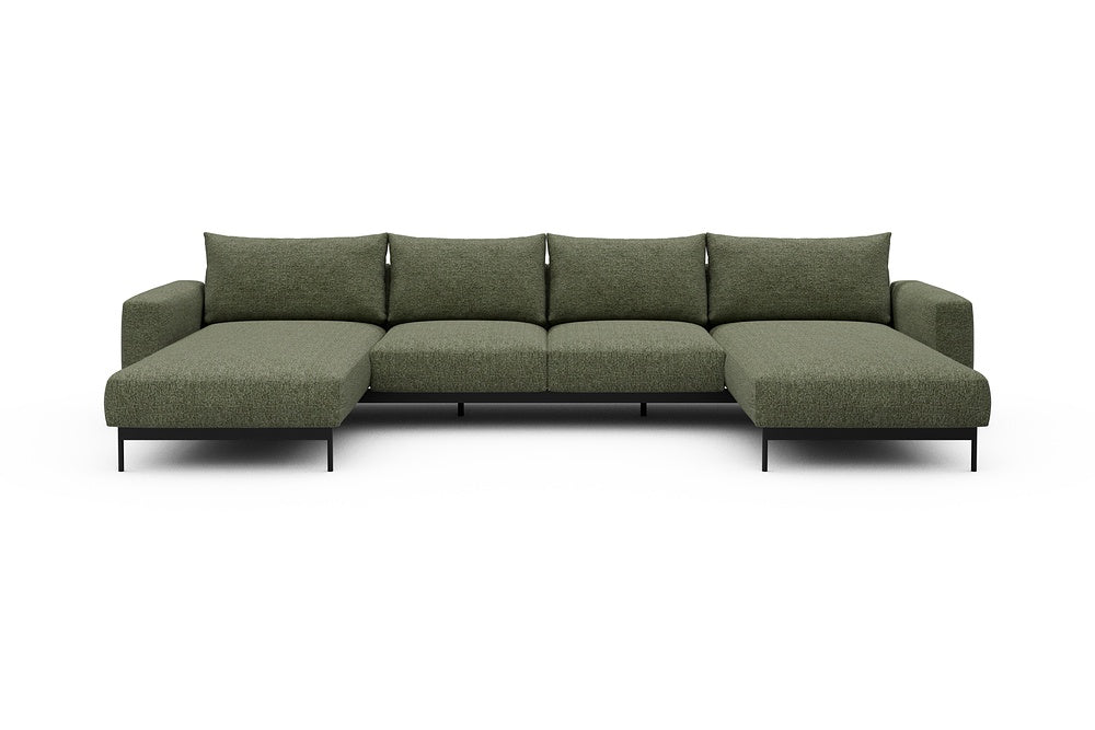 Arthon Modular Sofa - B4M - 365 x 185 cm - Chaise + 2 Seater + Chaise - 775 Carreno Vivid Green