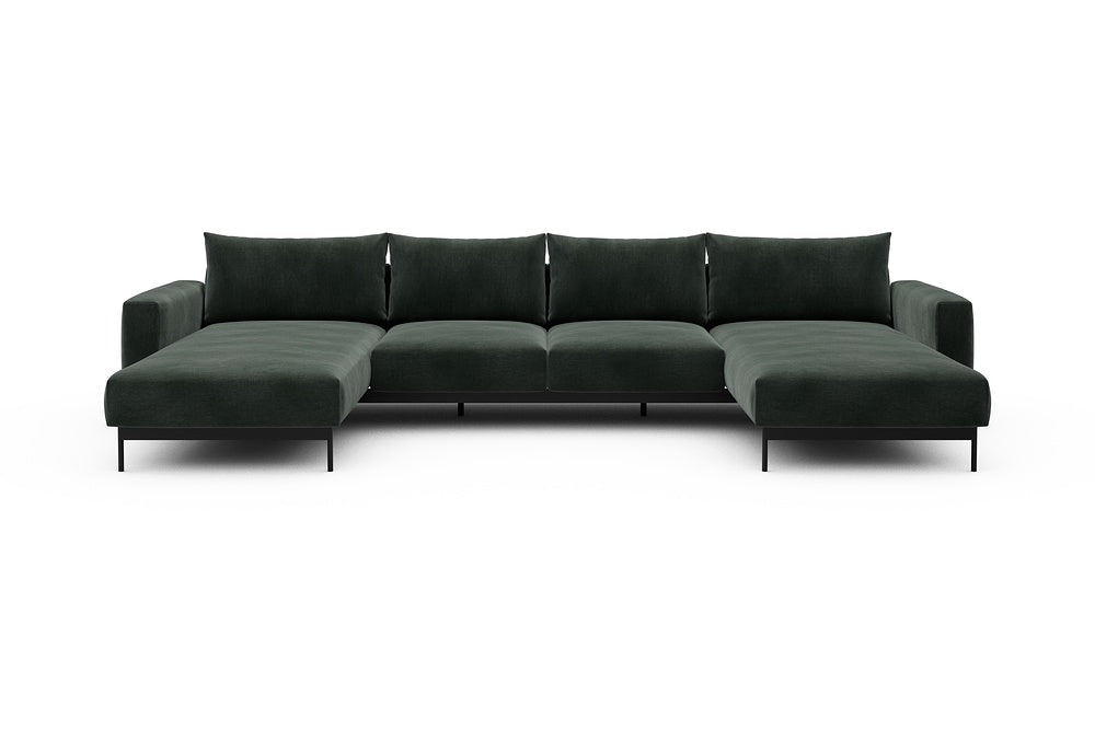 Arthon Modular Sofa - B4M - 365 x 185 cm - Chaise + 2 Seater + Chaise - 814 Smooth Laural Green