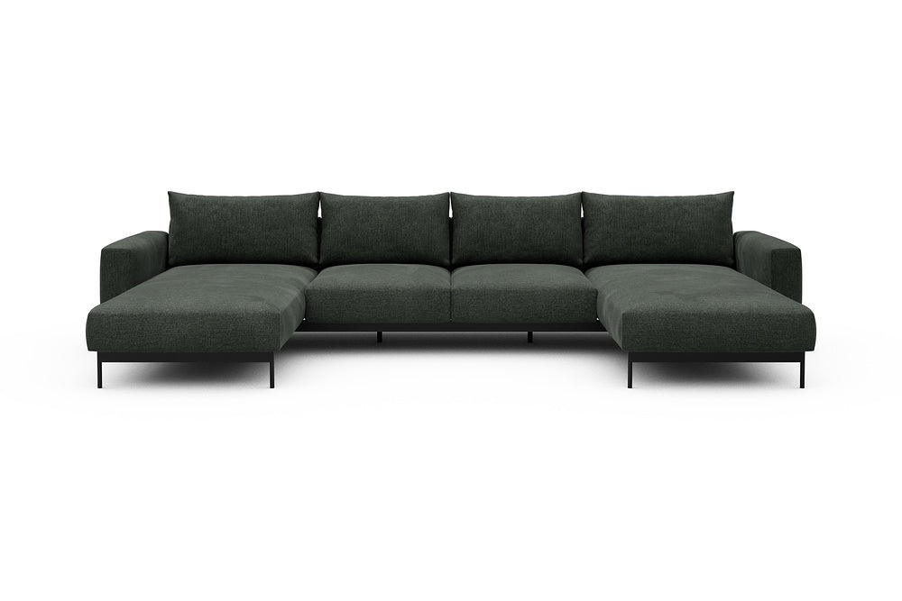 Arthon Modular Sofa - B4M - 365 x 185 cm - Chaise + 2 Seater + Chaise - 818 Aivi Pine Green