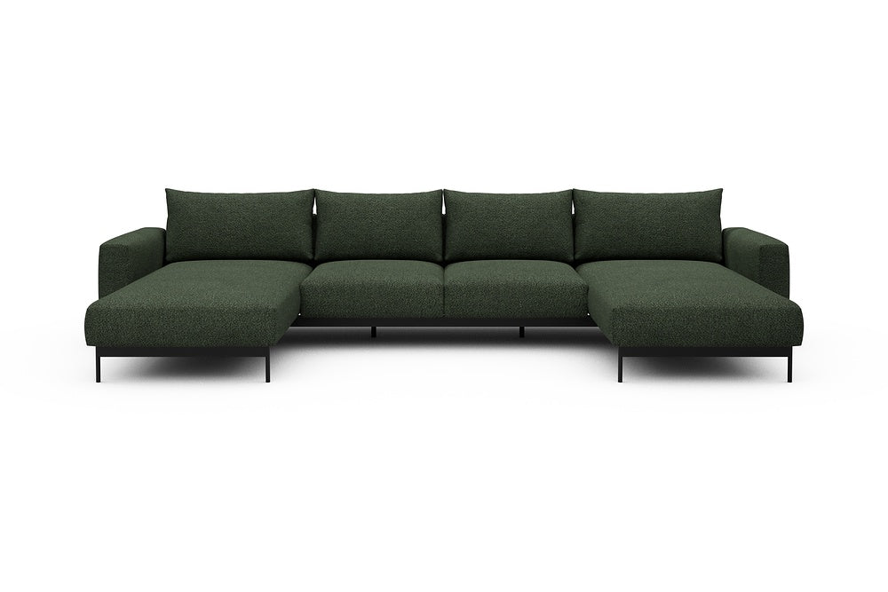 Arthon Modular Sofa - B4M - 365 x 185 cm - Chaise + 2 Seater + Chaise - 869 Vanora Deep Green