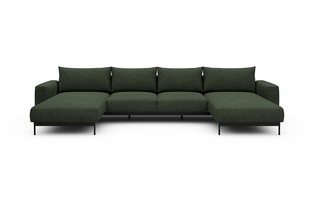 Arthon Modular Sofa - B4 - 365 x 185 cm - Chaise + 2 Seater + Chaise - 869 Vanora Deep Green