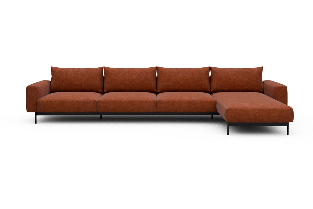 Arthon Modular Sofa - D3 - 395 x 185 cm - 3 Seater + Chaise - 412 Esina Rust Orange