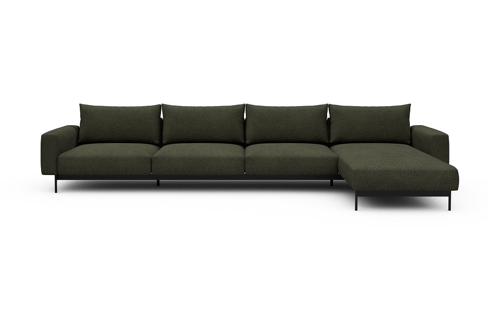 Arthon Modular Sofa - D3 - 395 x 185 cm - 3 Seater + Chaise - 535 Bouclé Forest Green