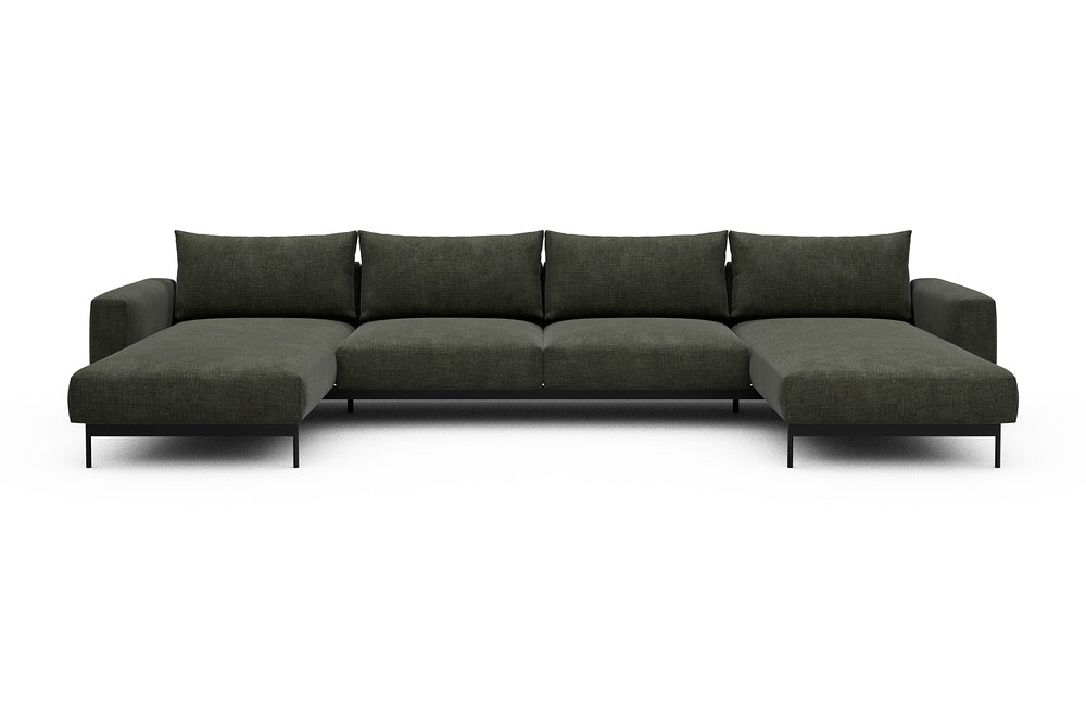 Arthon Modular Sofa - D4 - 395 x 185 cm - Chaise + 2 Seater + Chaise - 413 Esina Olive Green