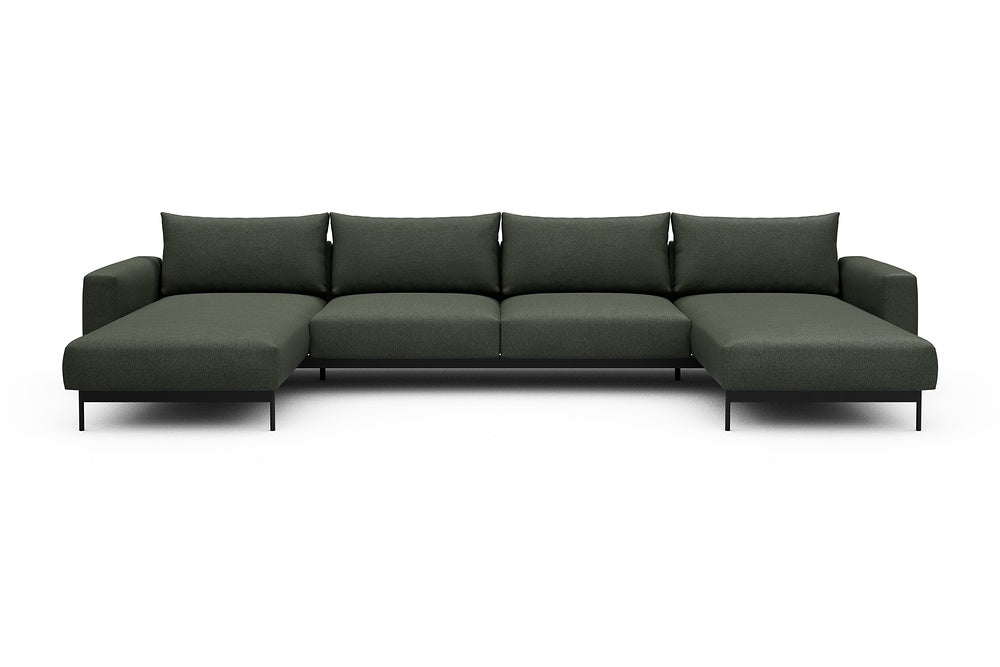 Arthon Modular Sofa - D4 - 395 x 185 cm - Chaise + 2 Seater + Chaise - 488 Denari Forest Green