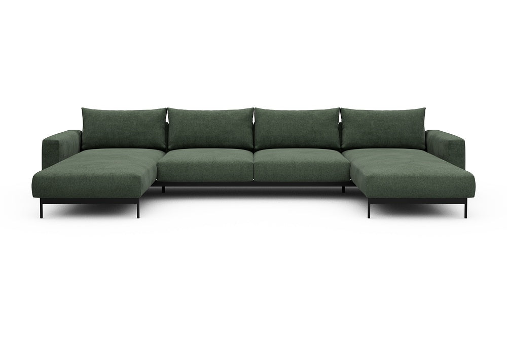 Arthon Modular Sofa - D4 - 395 x 185 cm - Chaise + 2 Seater + Chaise - 498 Casone Forest Green