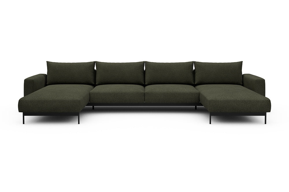 Arthon Modular Sofa - D4 - 395 x 185 cm - Chaise + 2 Seater + Chaise - 535 Bouclé Forest Green