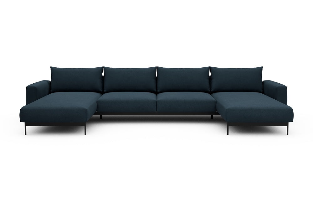 Arthon Modular Sofa - D4 - 395 x 185 cm - Chaise + 2 Seater + Chaise - 580 Argus Navy Blue