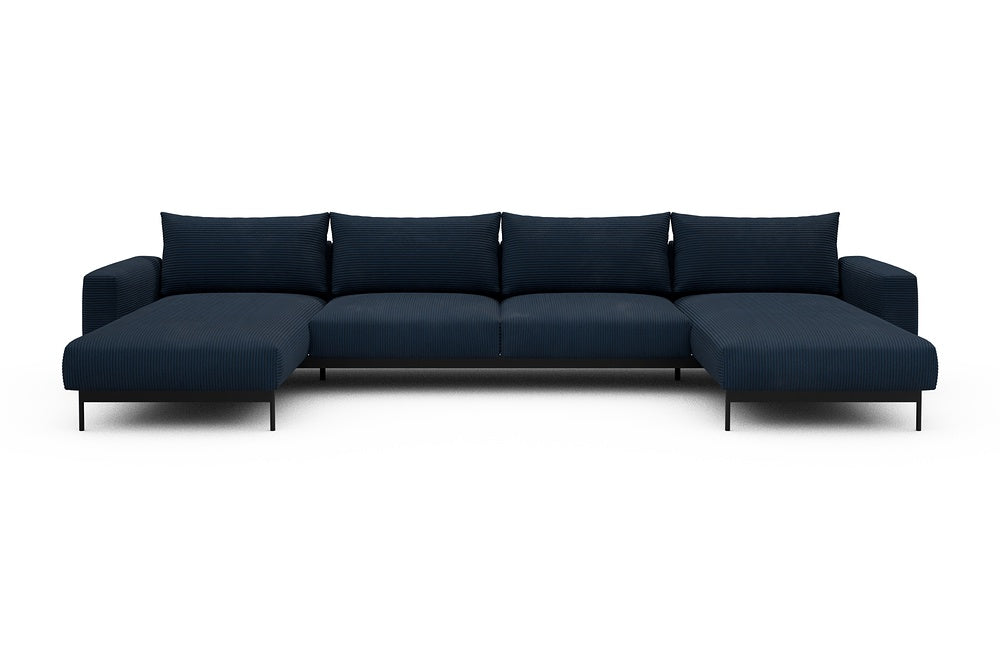 Arthon Modular Sofa - D4 - 395 x 185 cm - Chaise + 2 Seater + Chaise - 591 Corduroy Midnight-Blue