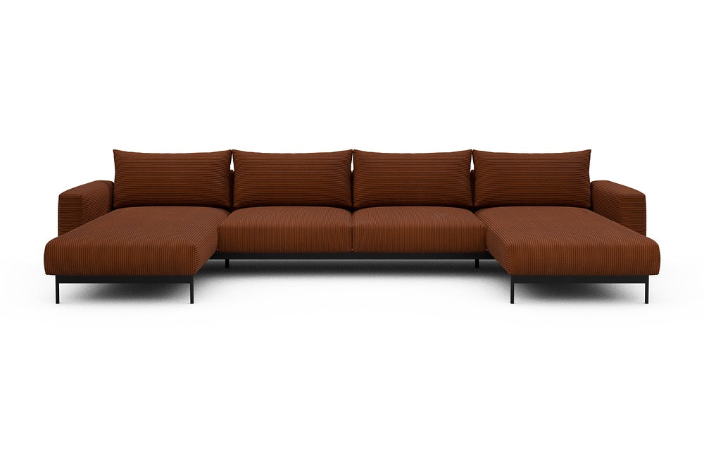 Arthon Modular Sofa - D4 - 395 x 185 cm - Chaise + 2 Seater + Chaise - 595 Corduroy Burnt-Orange