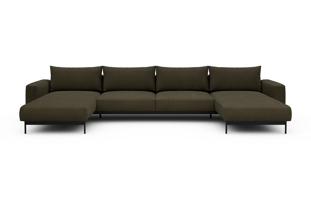 Arthon Modular Sofa - D4 - 395 x 185 cm - Chaise + 2 Seater + Chaise - 599 Corduroy Olive